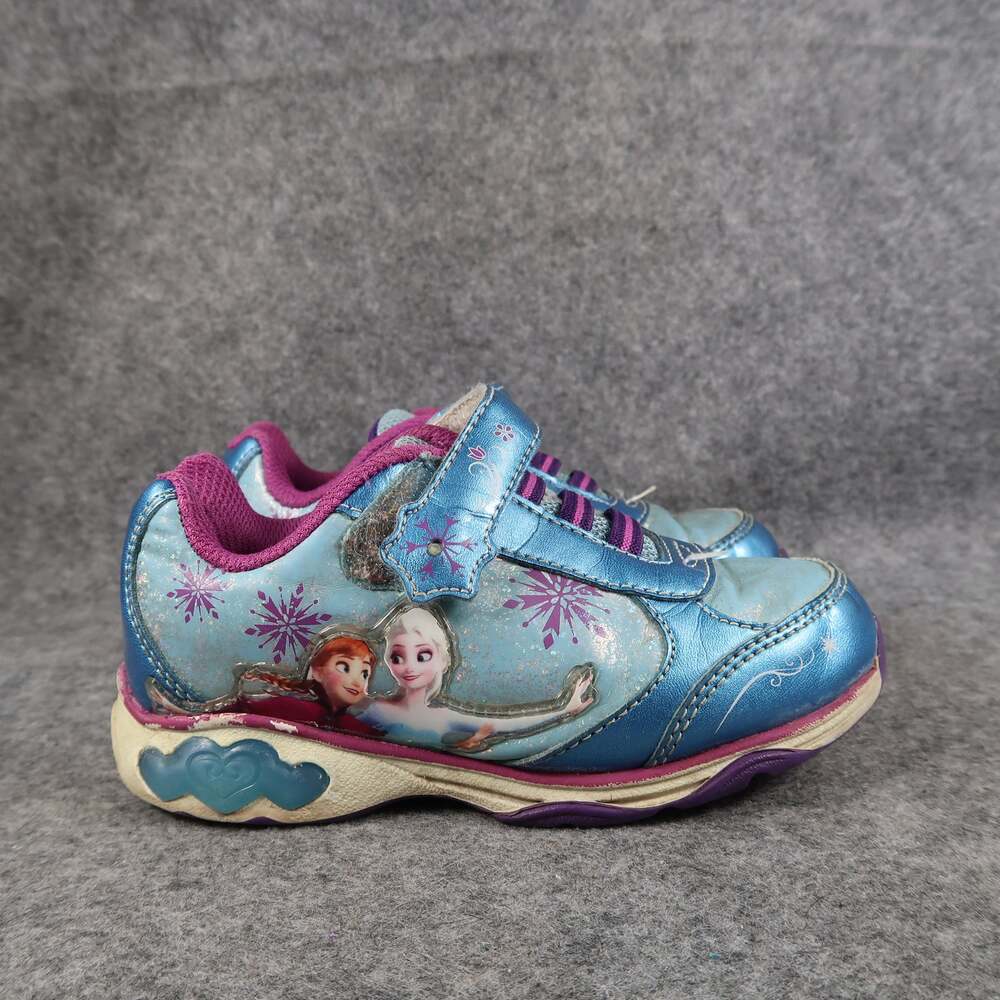 Disney Shoes Kids Toddler 10 Sneakers Frozen Elsa Easy On Strap Girls Blue